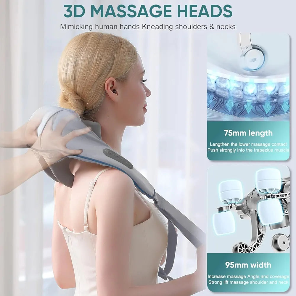Rechargeable Heat Neck & Shoulder Massager | Deep Tissue Pain Relief Device
